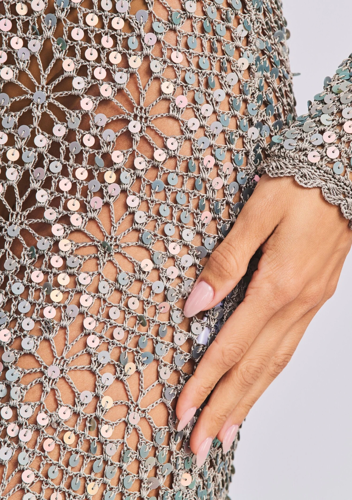 Alexa Sequin Open Crochet Dress - Image 2