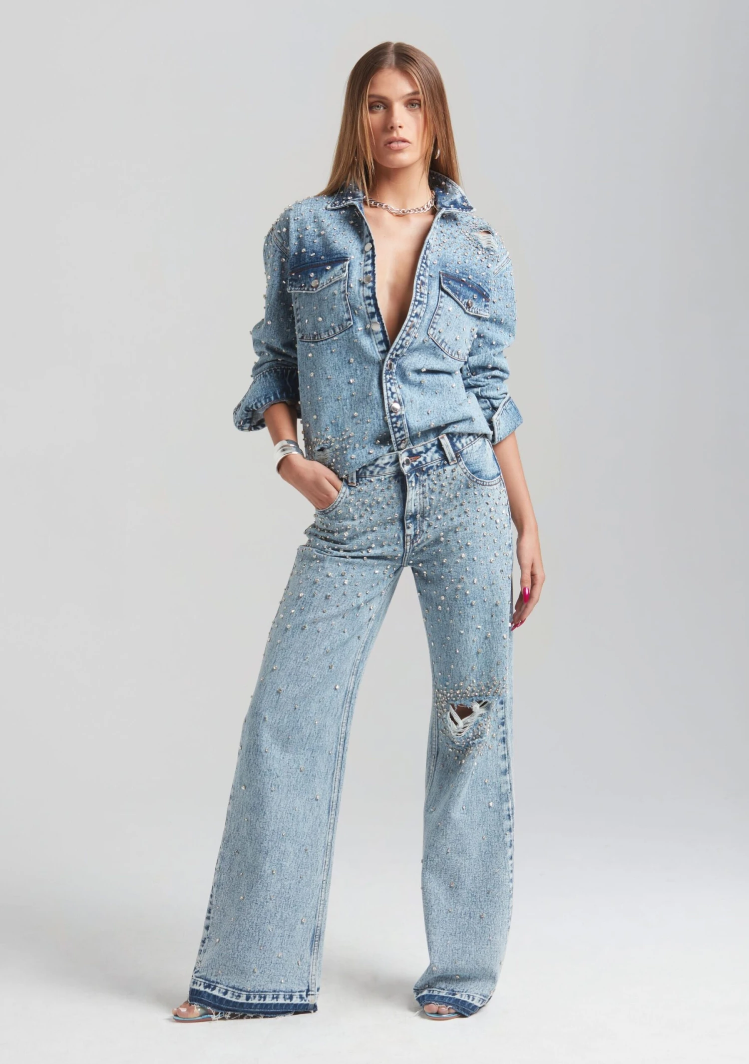 Bronte Wide Leg Crystal Embellished Jean - Image 2