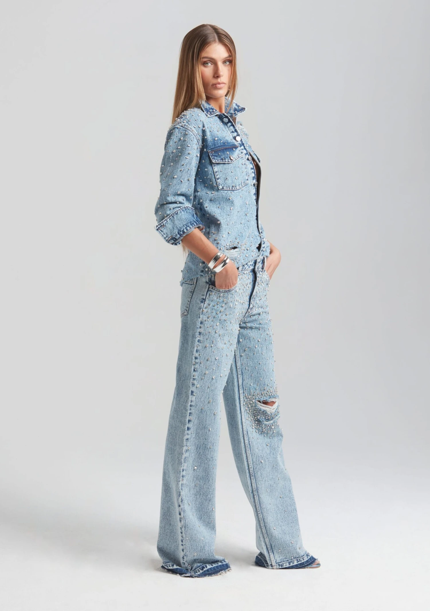 Bronte Wide Leg Crystal Embellished Jean - Image 3
