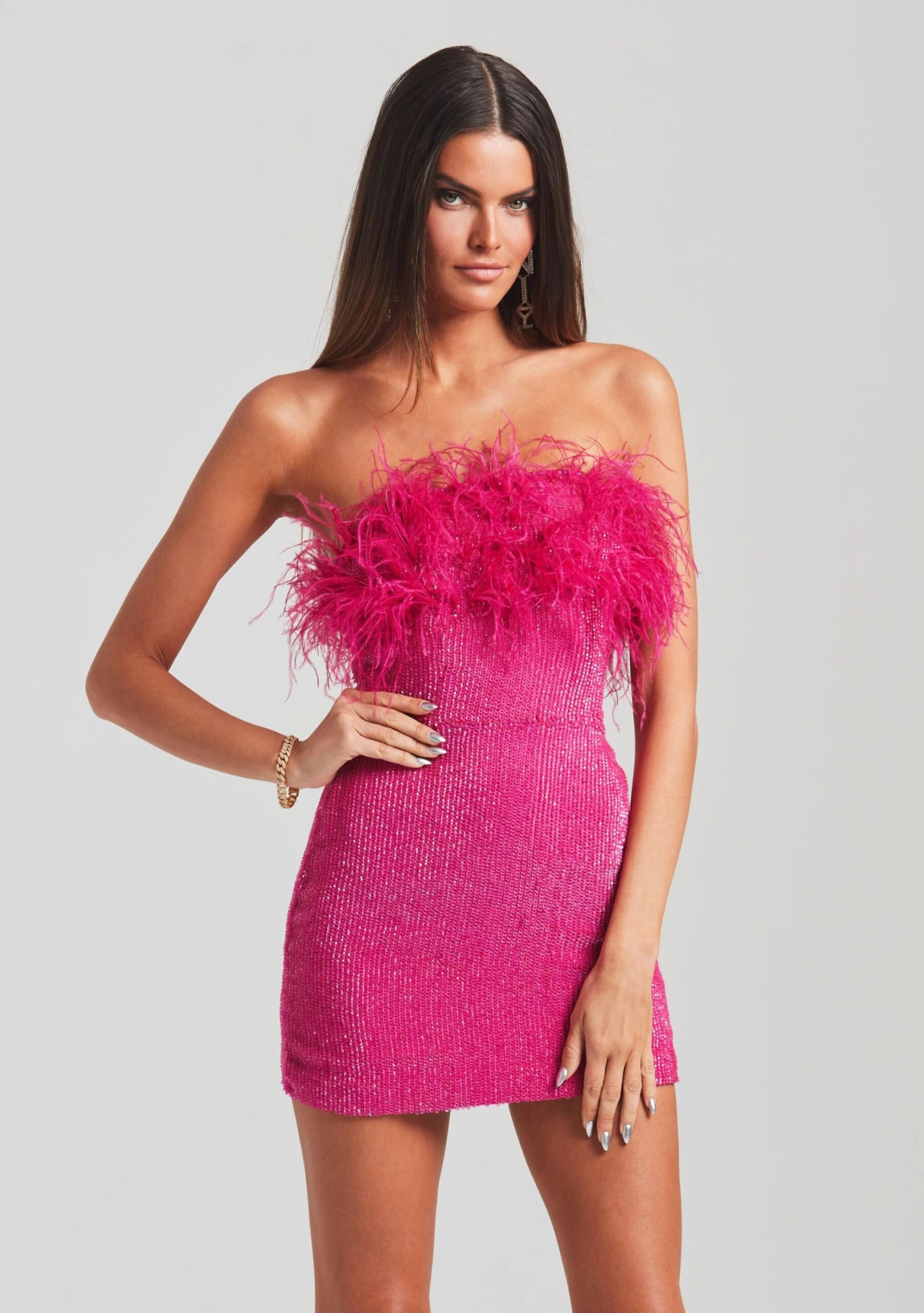 Torin Sequin Feather Dress - Image 2